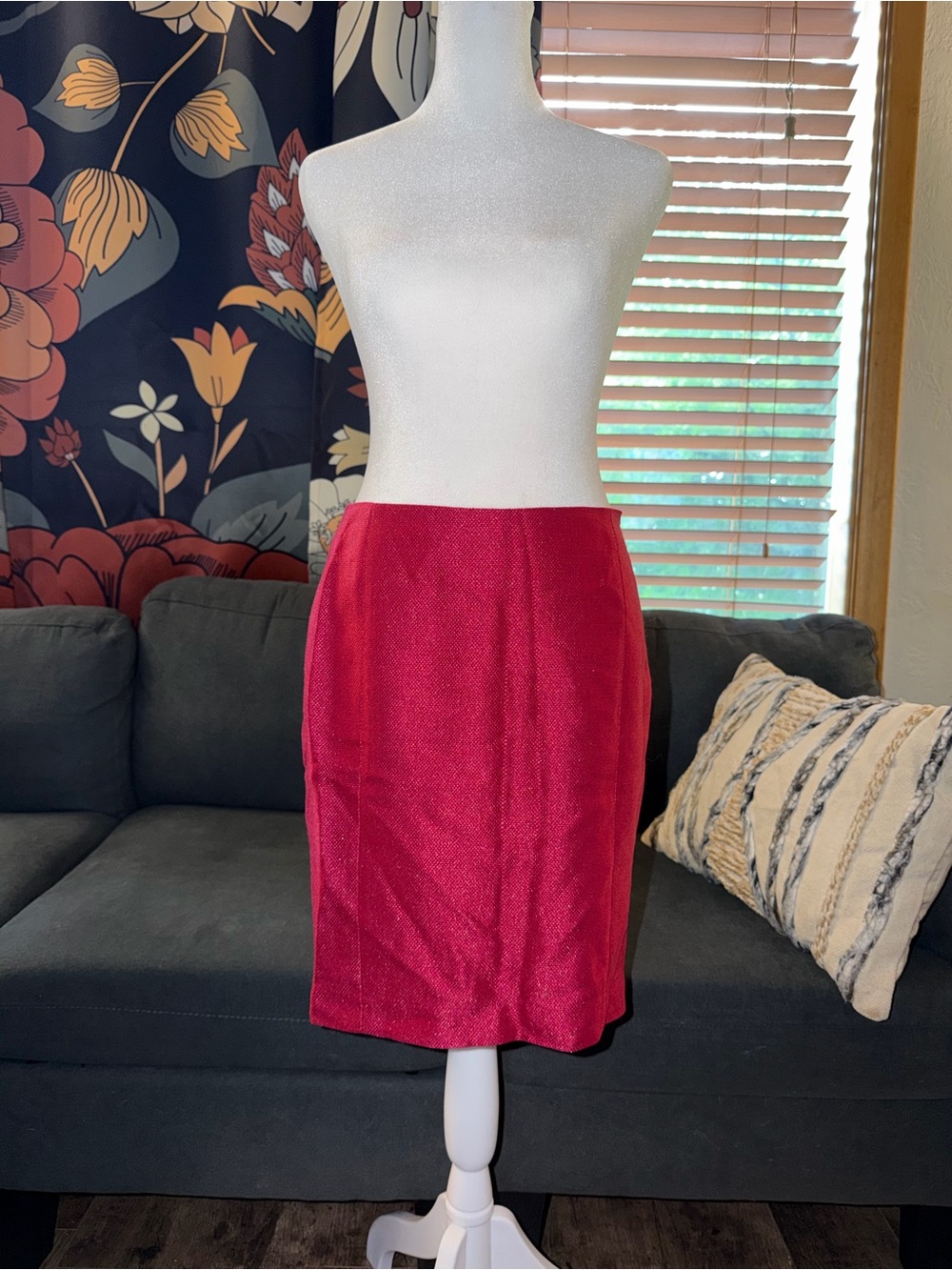 Vintage Gianni Versace pink Tweed Wool Blend Pencil Skirt High Rise Studded 42